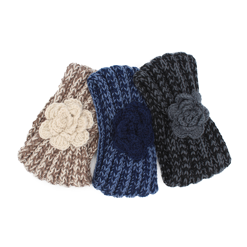 Melange knit headband with large flower