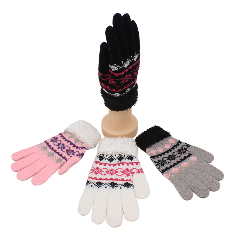 Lady's  Fairisle Design Knitted Gloves with cuffed hem