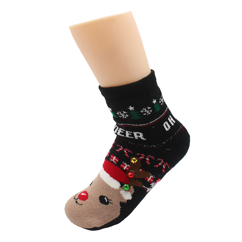 Mens Chunky Reindeer Fairisle Fleece Lined Slipper Socks With Grip Soles